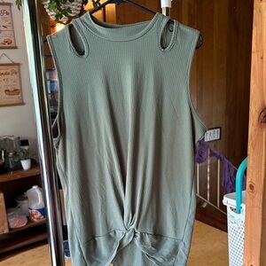 Rani Arabella Olive Green Twist Knot Muscle Tee